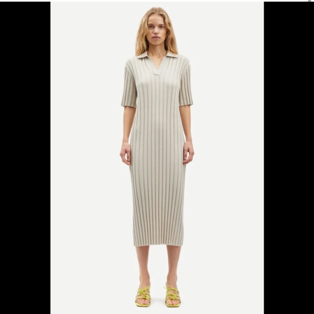 H&M slinky super minimalistic midi dress size M rib knit jersey beige